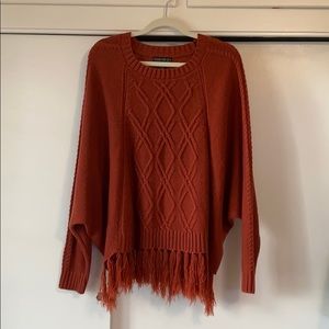 Brick red fringe sweater